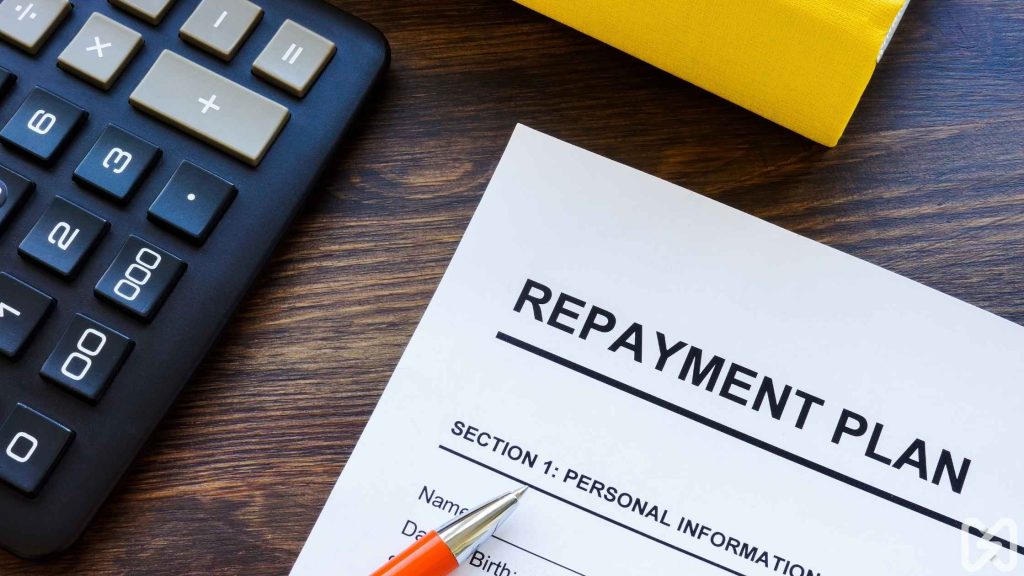 A repayment plan document and calculator highlight structured solar loan repayments for affordable solar finance.